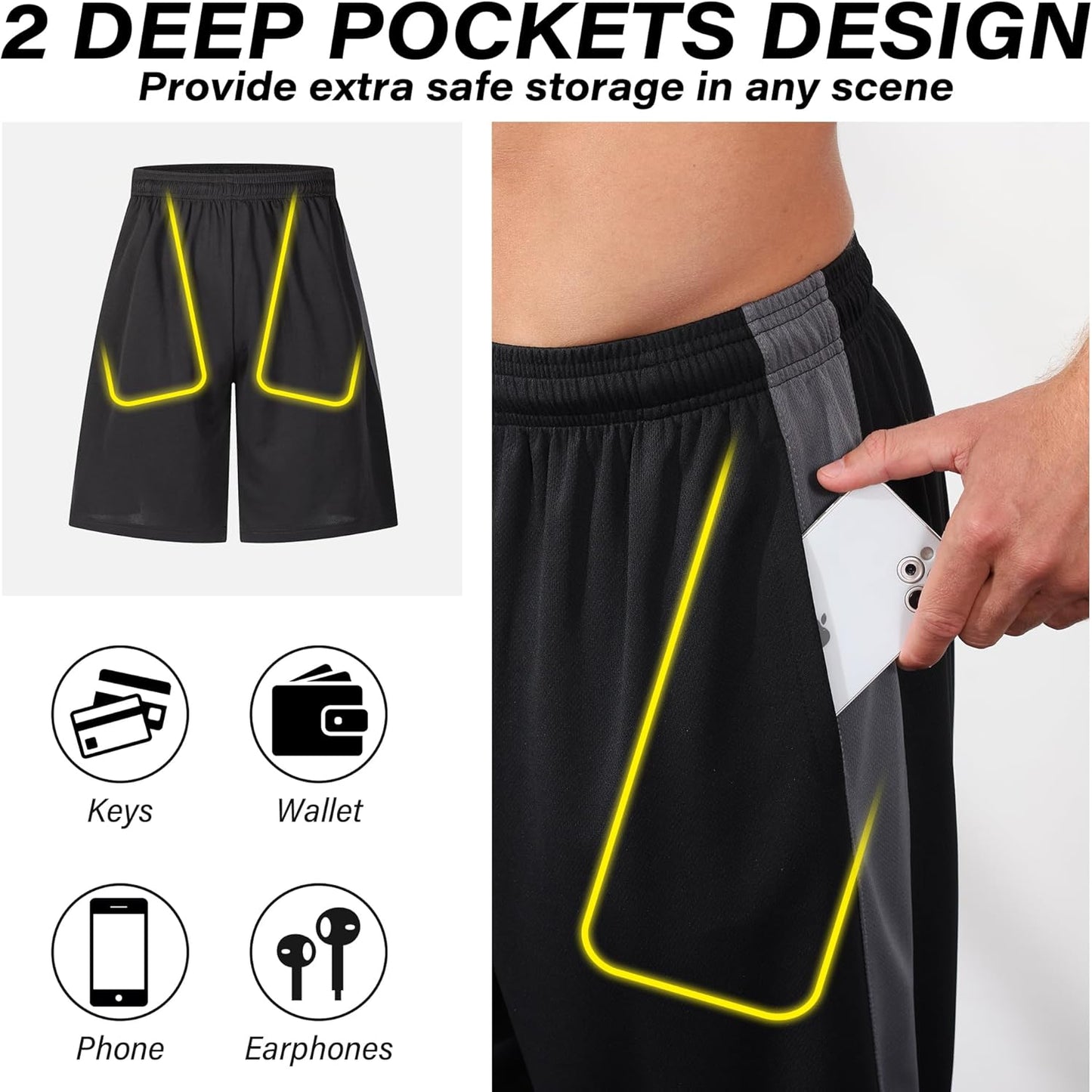 Skiennix Men's Long Athletic Basketball Shorts - Quick Dry Camo Design with Pockets