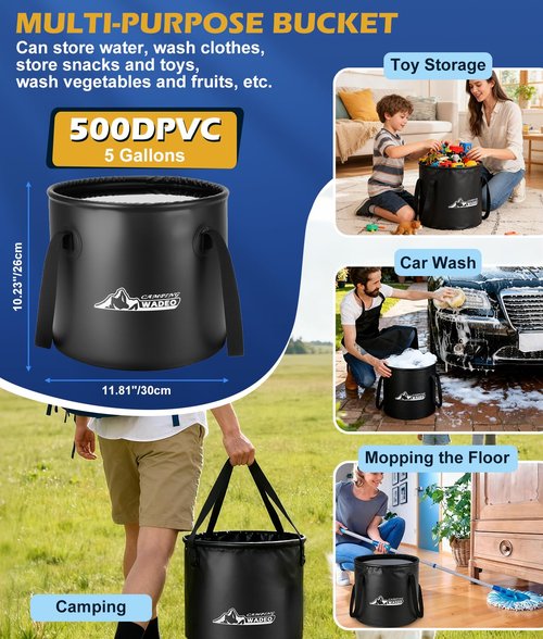 2026 Upgraded Portable Shower for Camping with Heater, Rechargeable Camping Shower with Intelligent LED Display, 5 Gal Foldable Bucket, 4 Spray Modes, Portable Shower for Travel, Pet Bath, Car Washing