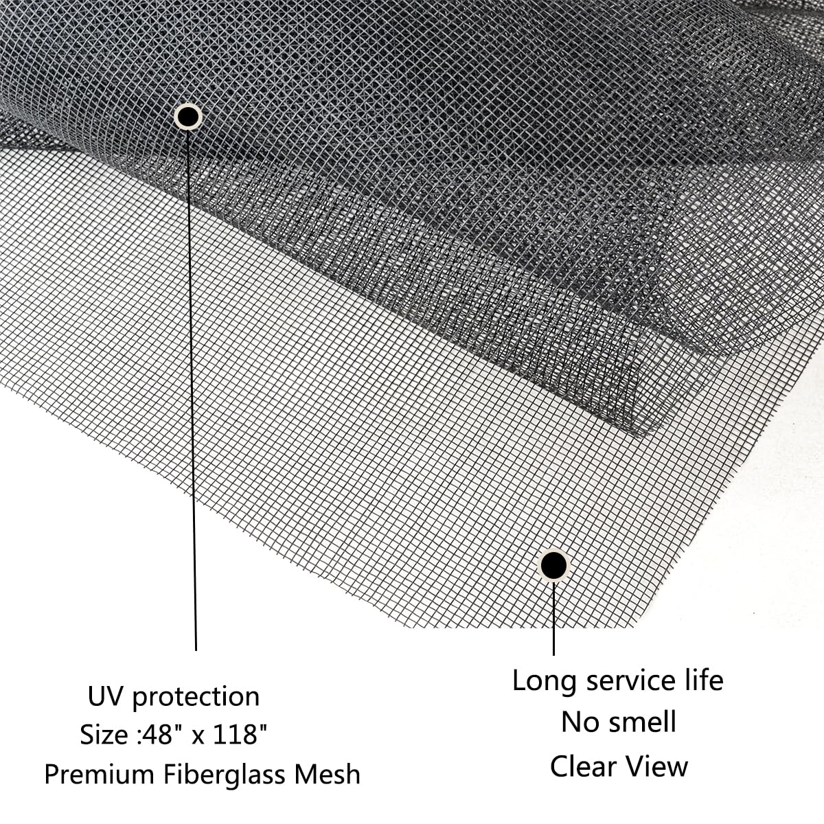 New Window Screen Replacement,48"x118" Screen Repair Kit for Window, Charcoal Fiberglass Mesh with Rolling Tool/Hook/Ruler/Cutter/Spline,Sliding Screen Door Replacement for Window & Patio Doors
