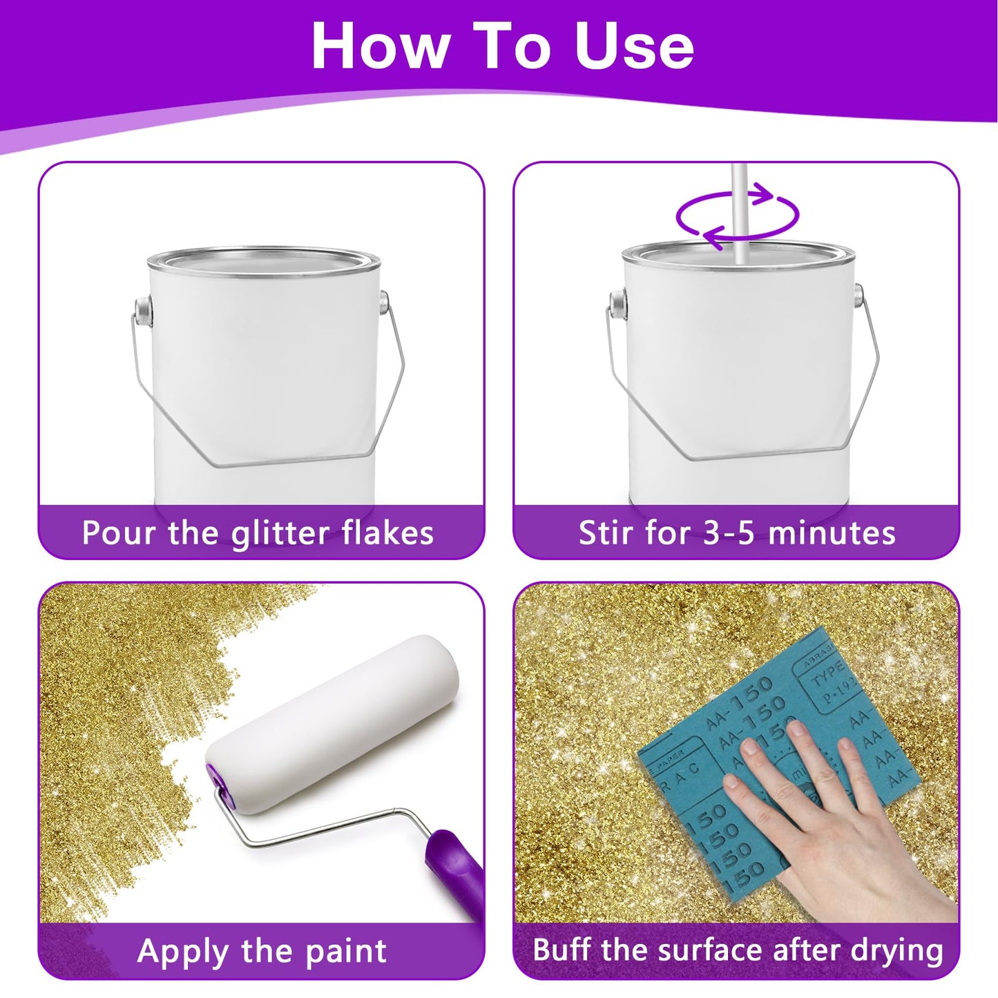 TORC Gold Glitter Paint Additive - Multi-Size Glitter Powder for Acrylic Paint, Walls, Wood Furniture & Crafts (200g/7oz) - Interior/Exterior Use on All Finishes