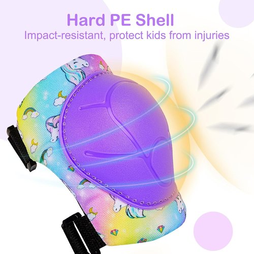 FIODAY Kids Knee Pads Set - Adjustable Protective Gear with Elbow Pads & Wrist Guard | Rainbow Unicorn, 3-8 Years