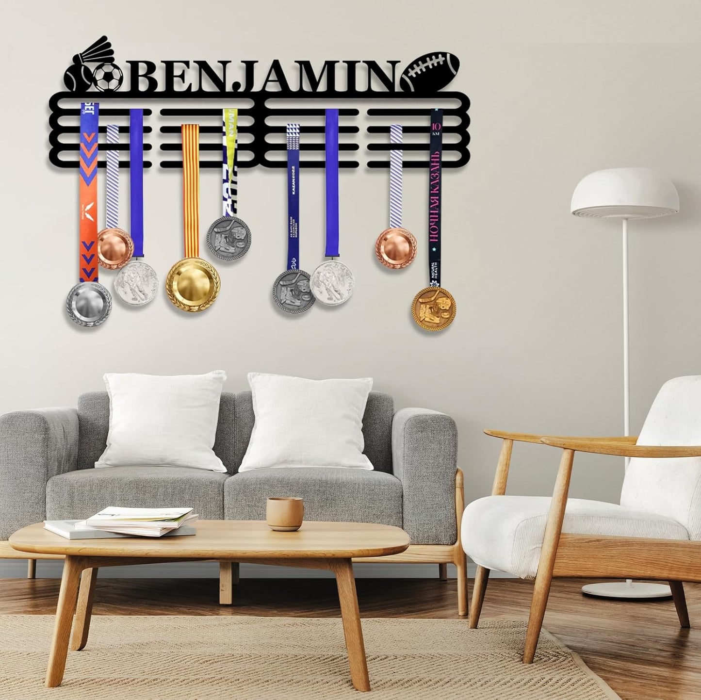 Skiennix Personalized Medal Hanger Display - Custom Name Wall Mount Trophy Rack | Ideal for Sports & Dance