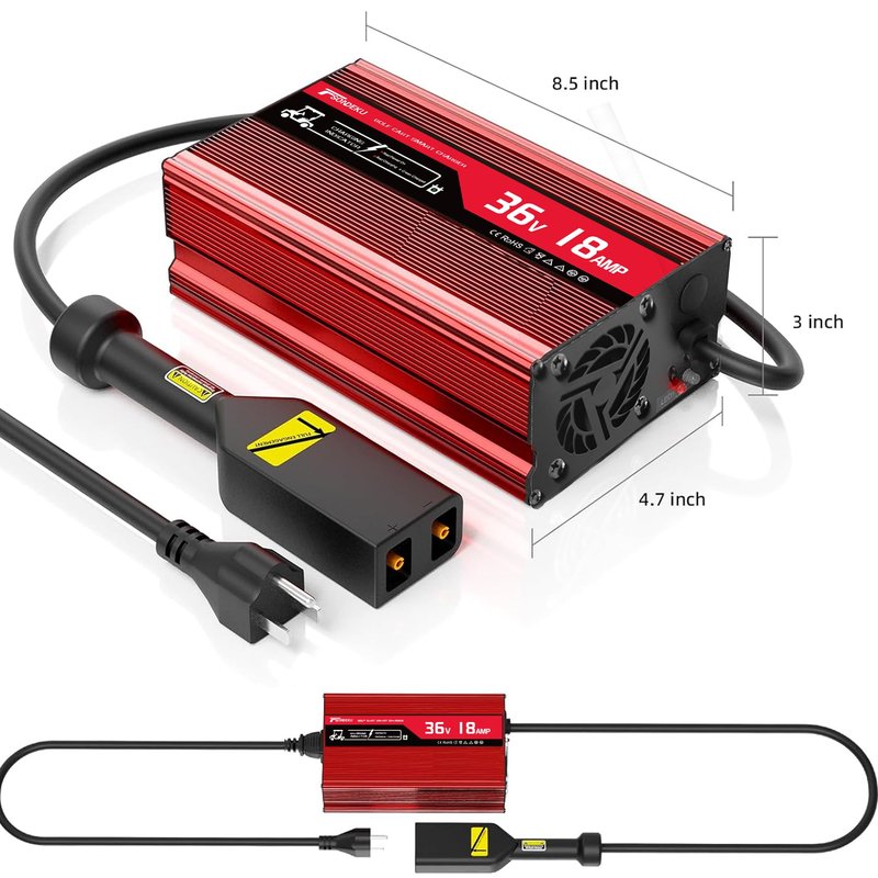 TSONDEKU 18 AMP 36 Volt Golf Cart Battery Charger - 36V Golf Cart Accessories for EZGO TXT with D Style Plug, 4-6 Hrs Fast Charge, 16FT Cord, Aluminum Alloy Sturdy Shell, Replacement for EZGO Charger