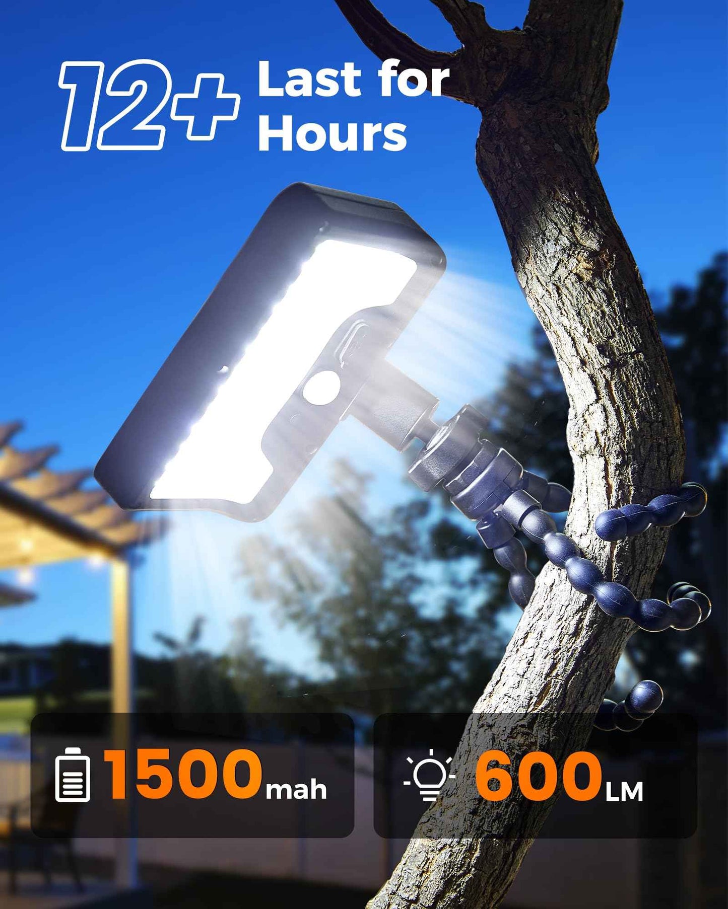 Thumok Solar Motion Lights Outdoor,600LM Motion Sensor Solar Light with Flexible Octopus Tripod,Dual Charging,Outdoor Sercurity Lights for Deck Fence, Garden,Camping,Patio (Black, 1)