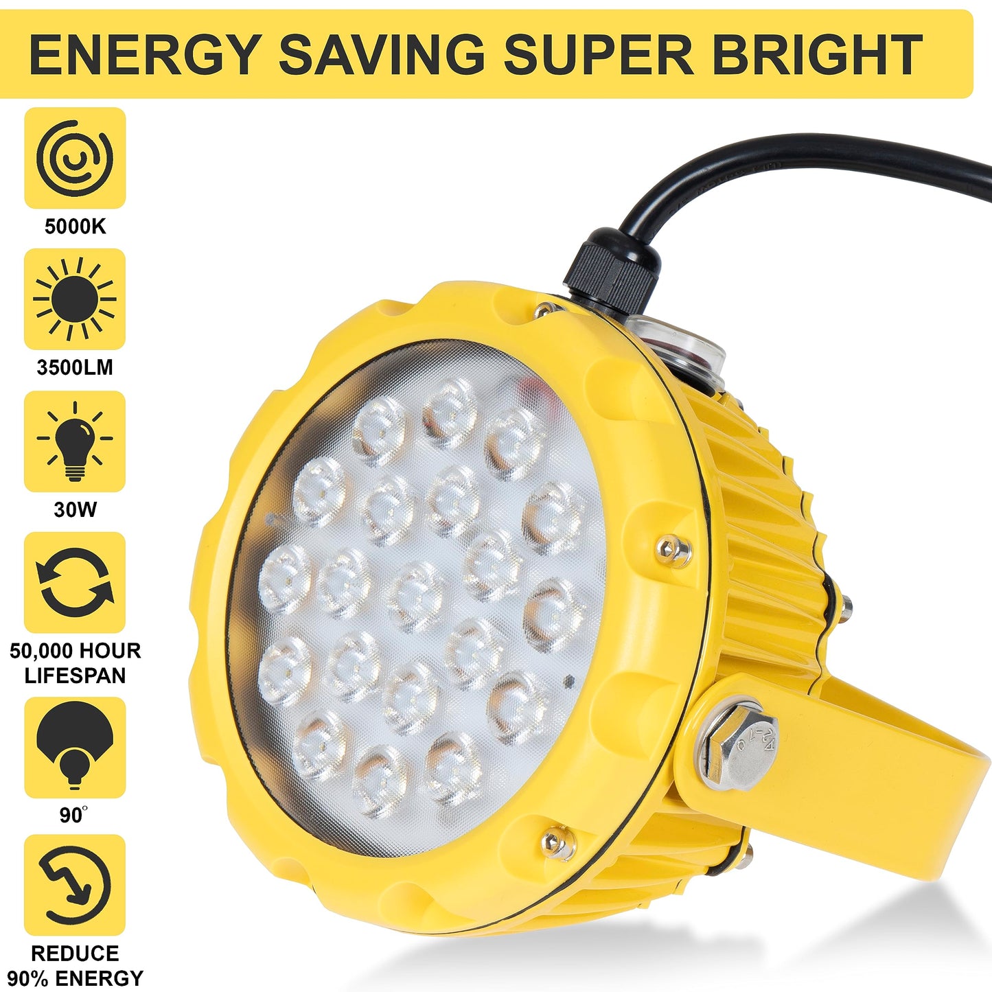 Vergo Industrial 30 Watt Loading Dock Light - IP65 Waterproof 3500 Lumens LED Dock Light with 180 Degree Rotatable Lamp Head, Ideal for Indoor & Outdoor Security, Containers, Warehouses (1 Pack)