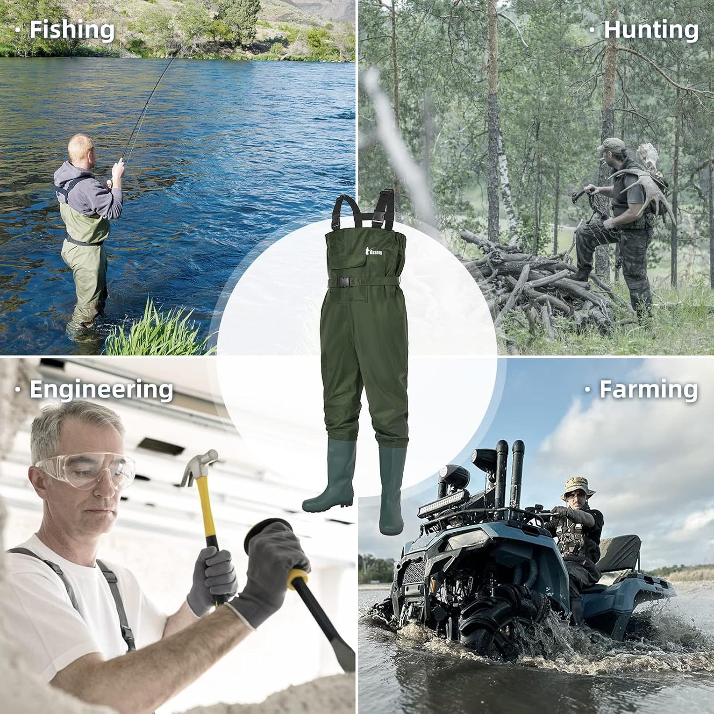 Skiennix Bootfoot Fishing Chest Waders - Waterproof 2-Ply Nylon/PVC for Men & Women | Includes Boots Hanger