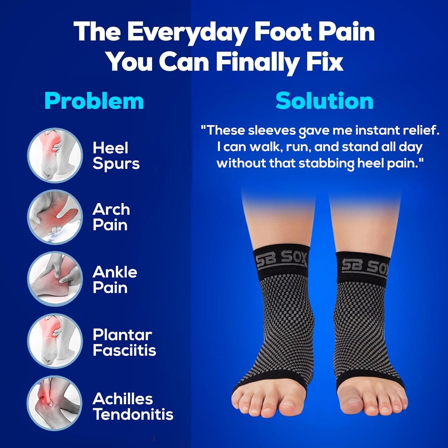 SB SOX Compression Socks for Plantar Fasciitis - Arch Support & Heel Pain Relief | Toeless Ankle Design (Black, Small)