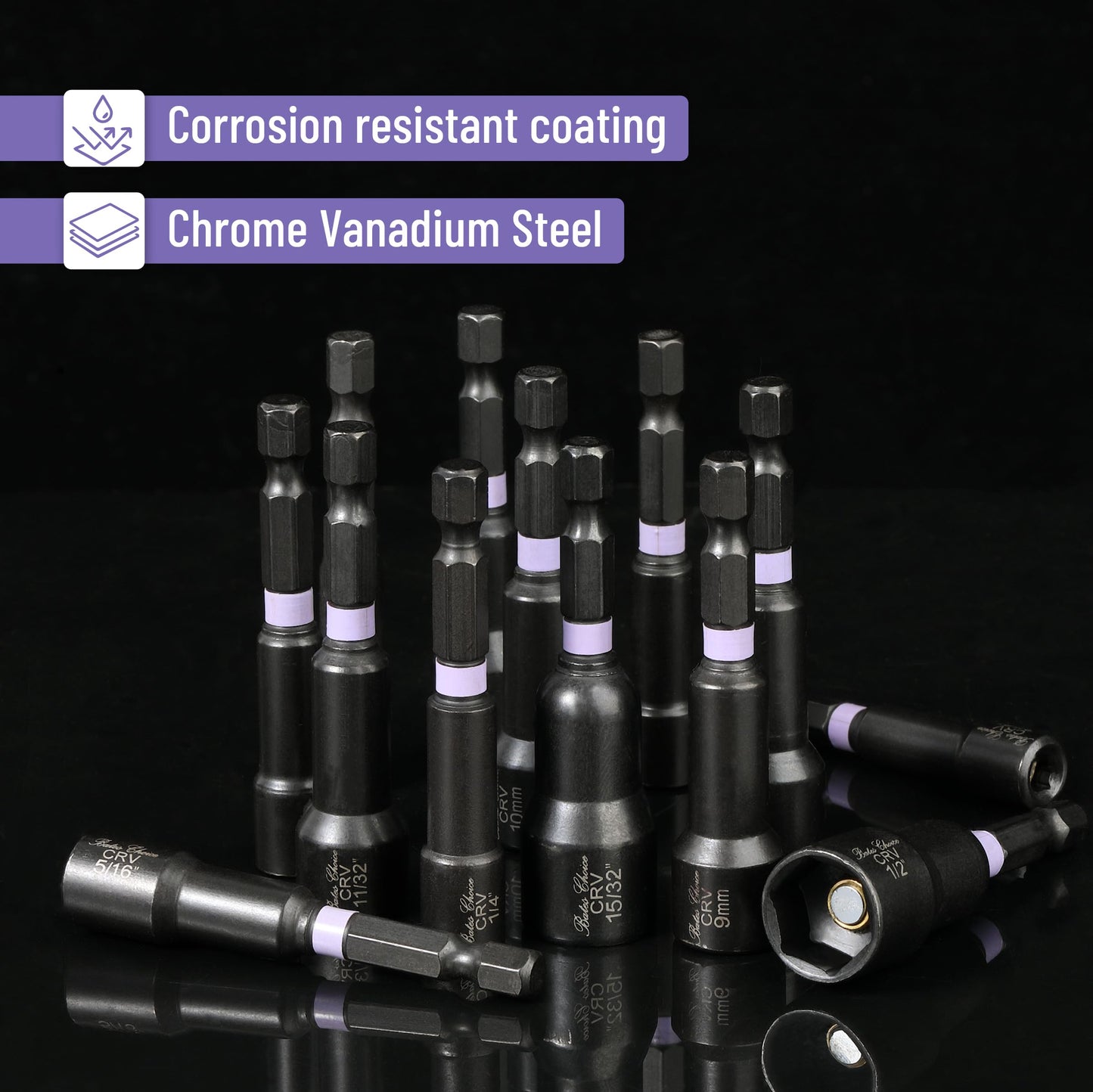 Bates Choice Magnetic Nut Driver Set, 20pc, Metric & SAE, 5-13mm, 3/16"-1/2", Hex Nut Driver Set with Storage Bag