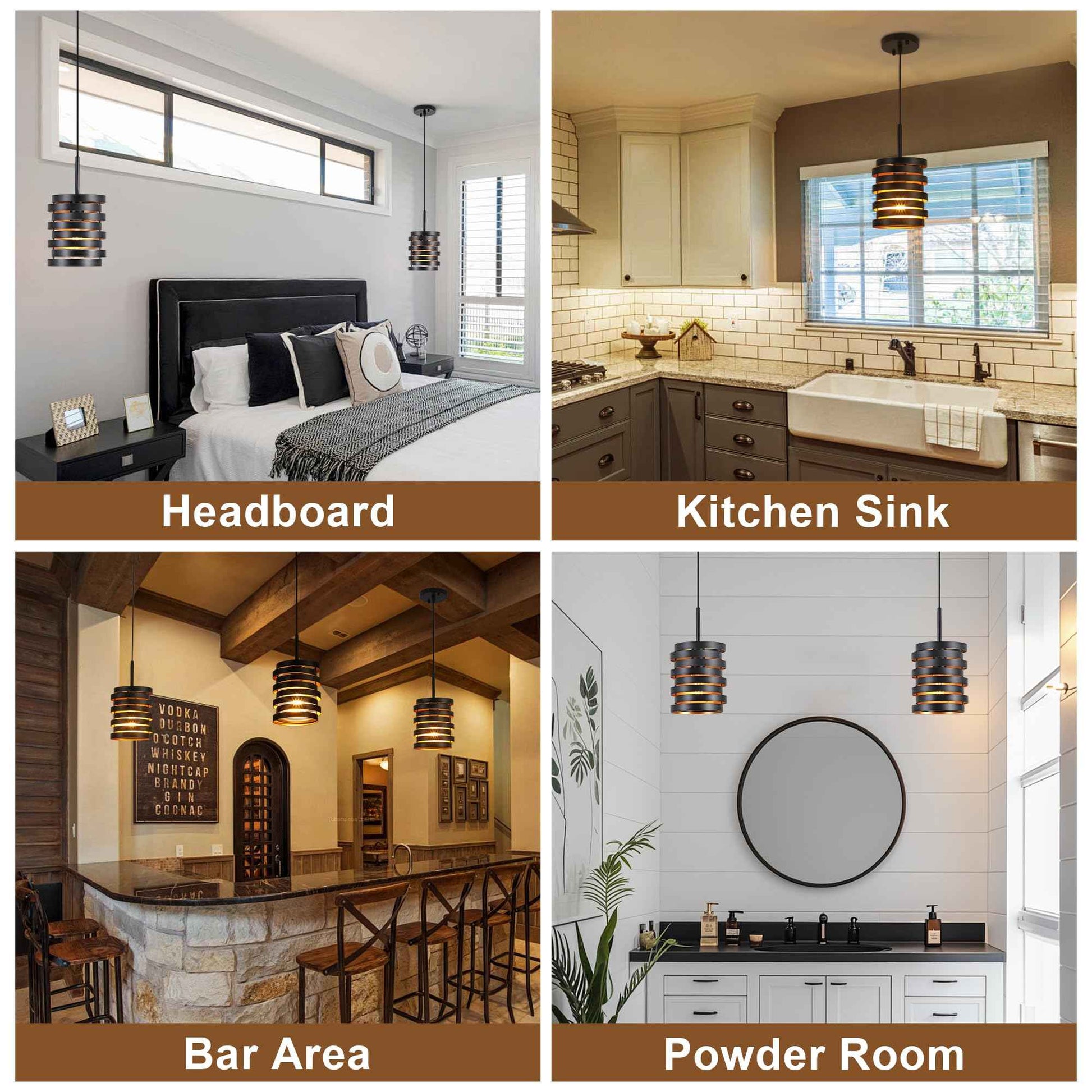 CNRATYE Modern Farmhouse Pendant Lights Kitchen Island, Industrial Multiple Rings Hanging Pendant Light Fixtures for Sink Bar Entrance Bathroom Hallway, Black with Gold Interior