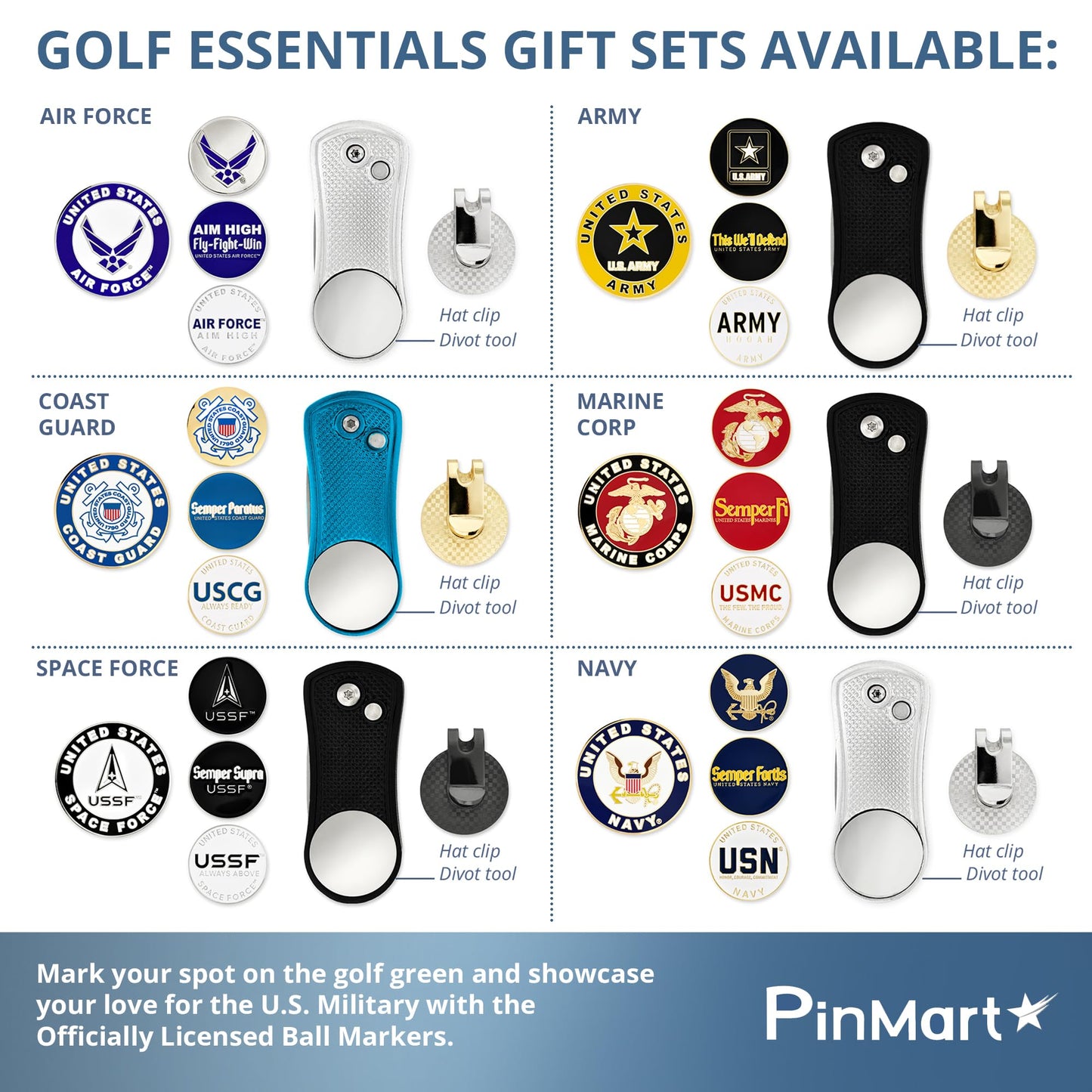PinMart's Officially Licensed Space Force Golf Essentials Gift Set, Golf Divot Tool, Hat Clip, Magnetic Ball Markers, Large Ball Marker with Presentation Box - Gifts and Accessories