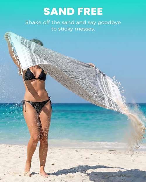 Antfuny Turkish Beach Towel - Quick Dry, Sand-Free, Oversized XL for Pool & Travel - Gray