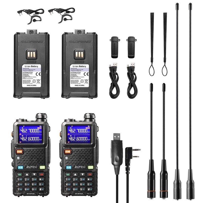 [Chirp Compatible] BAOFENG UV-5G Plus GMRS Handheld Radio, 999 Channels, 5W Long Range Rechargeable Two Way Radio with NOAA Weather Receiving, 2500mAh Battery USB-C Port, 8" & 15.5" Antennas, 2 Pack