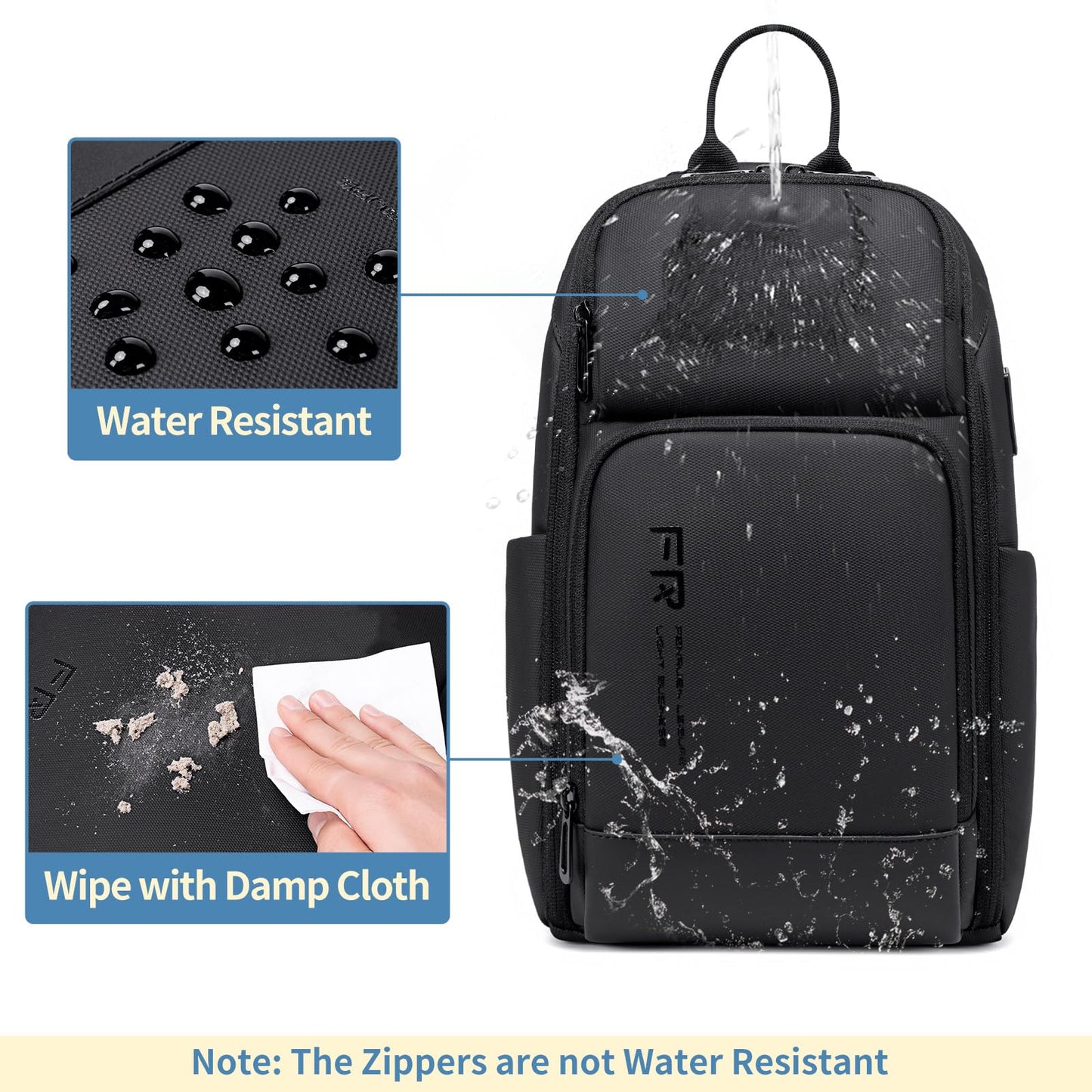 FENRUIEN Crossbody Sling Bag for Men, Water Resistant One Shoulder Backpack, Black Side Bag for Travel