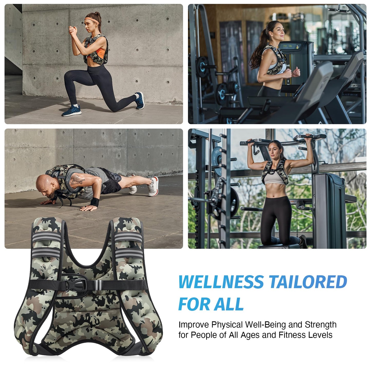 ZELUS Weighted Vest, 6lb/8lb/12lb/16lb/20lb/25lb/30lb Weight Vest for Men Women with Storage Pocket & Reflective Strips for Workout Strength Training Running Muscle Building, Desert Camo (12 lb)