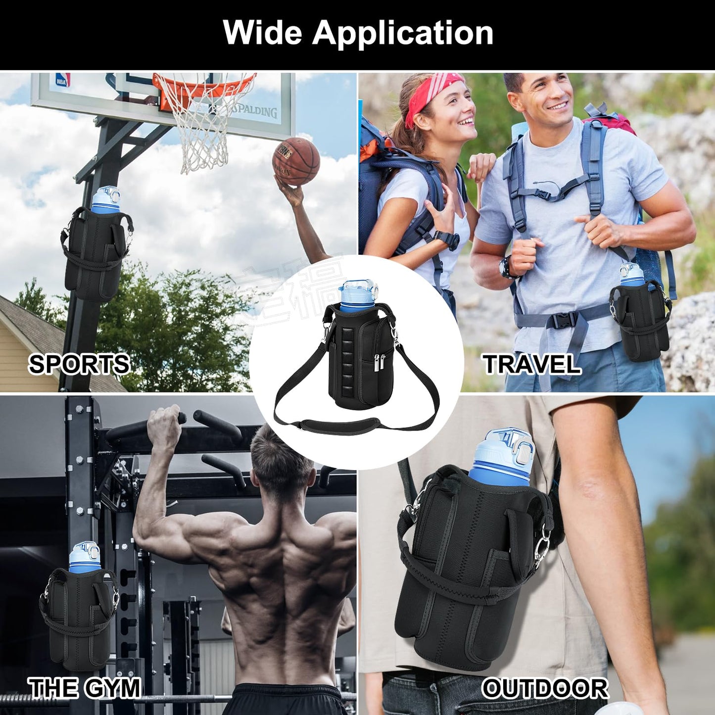 Panmout Magnetic Gym Bag with 27 oz Gym Bottle, Water Bottle Holder Pouch Carrier Bag with Adjustable Strap, Side Pockets, for Outdoor Workout (Black)