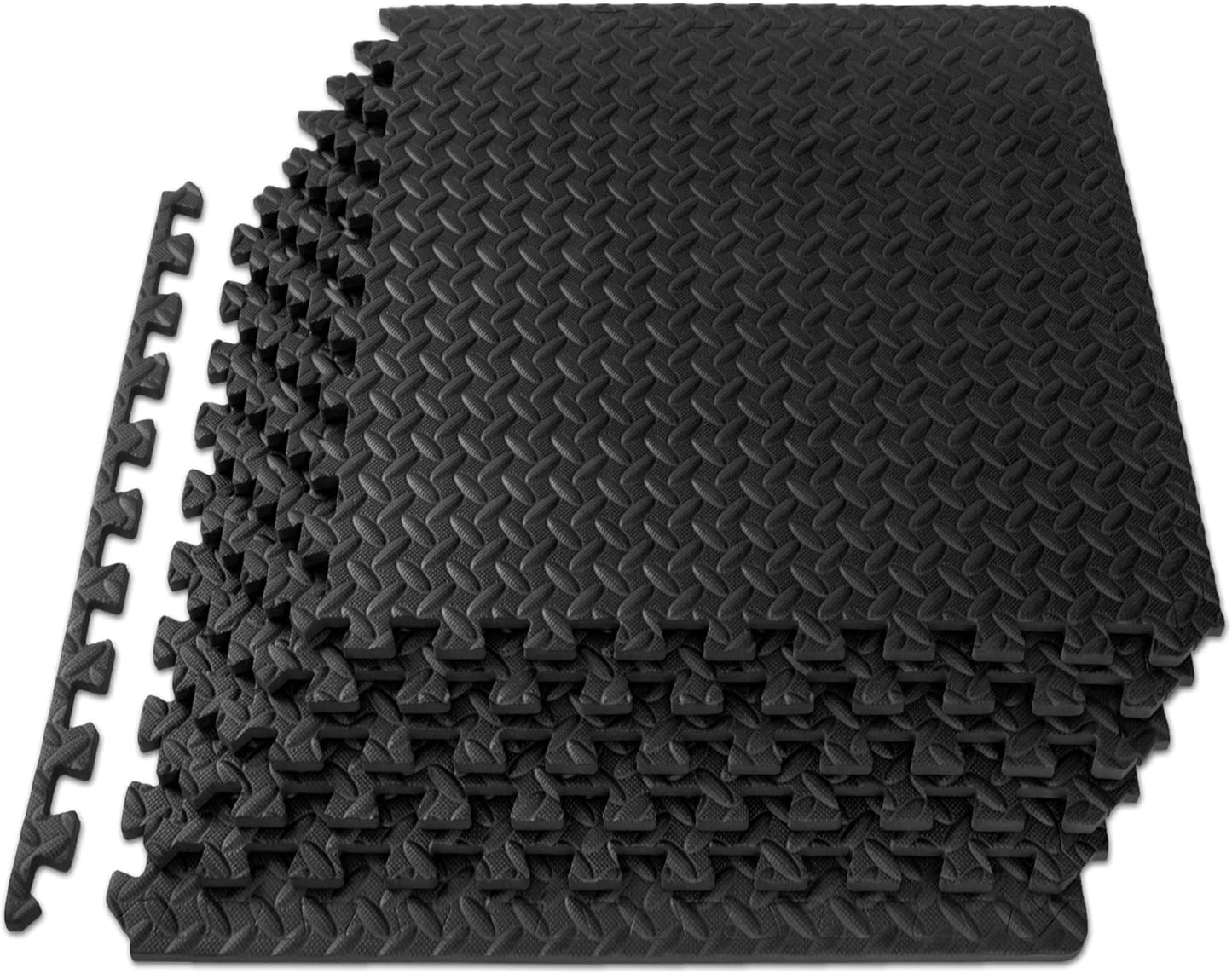ProsourceFit Puzzle Exercise Mat - EVA Interlocking Foam Tiles for Home Gym | Black, 24" x 24" x ½" - 6 Tiles