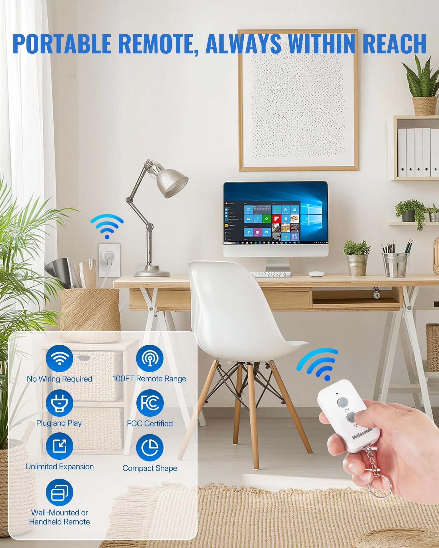 Remote Control Outlet Plug, WILAWELS Wireless Remote On Off Switch for Outlet, Remote Light Switch for Lamp, Light, Programmable, 100ft RF Range, 15A/1875W, Battery Included, FCC Listed W11RC1106