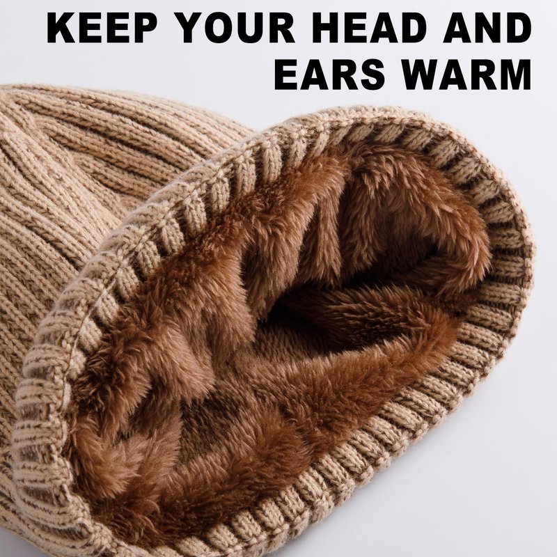 HONGTEYA 3 Pack Winter Beanie for Men Women, Thicken Thermal Plush Lined Beanie Fashion Warm Knit Hat for Cold Weather (Khaki+Gray+Black)