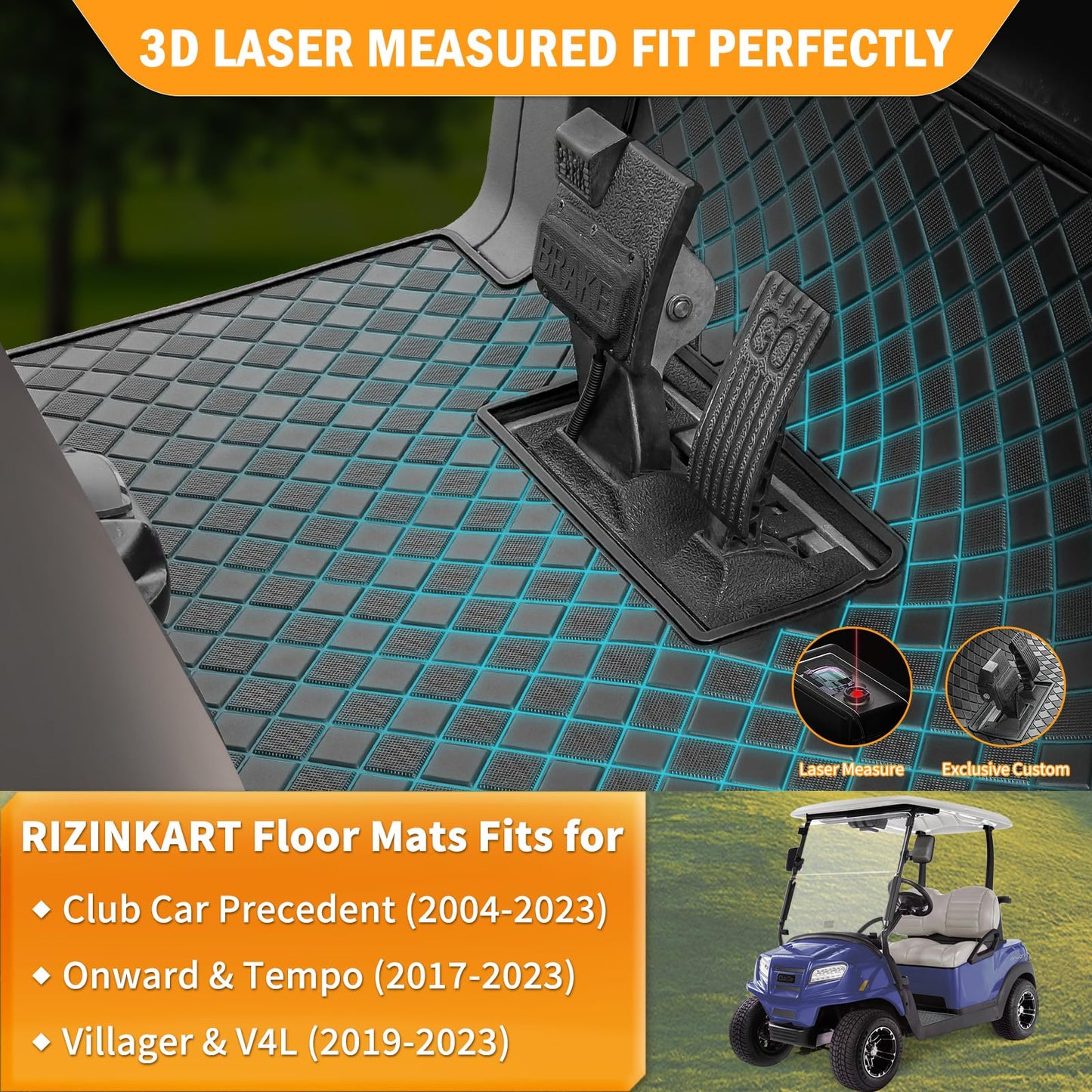 Club Car Precedent Rubber Floor Mat,Upgraded Non-Slip Full Coverage Liner Mat Fit Club Car Precedent 2004-2025,Onward&Tempo 2017-2025,Villager&V4L 2019-2025,8MM Thick Heavy Duty Rubber Mats Black Trim