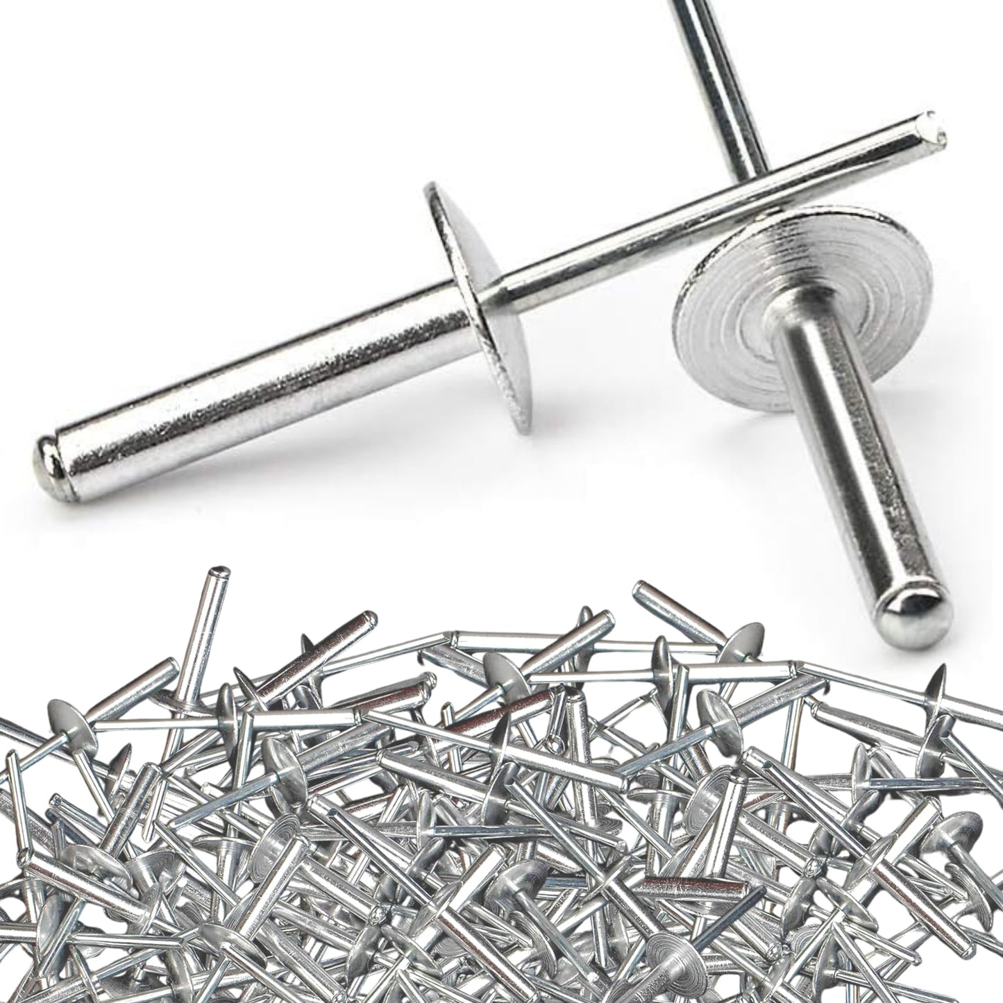 100PCS Large Flange Aluminum Pop Rivets 3/16" x 1/2" Dome Body Blind Rivet Set for Sheet Steel Duct Work Marine Long Pop Rivets with Big Head Steel Mandrel Aluminum Boat Rivets
