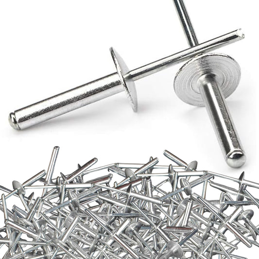 100PCS Large Flange Aluminum Pop Rivets 3/16" x 1/2" Dome Body Blind Rivet Set for Sheet Steel Duct Work Marine Long Pop Rivets with Big Head Steel Mandrel Aluminum Boat Rivets