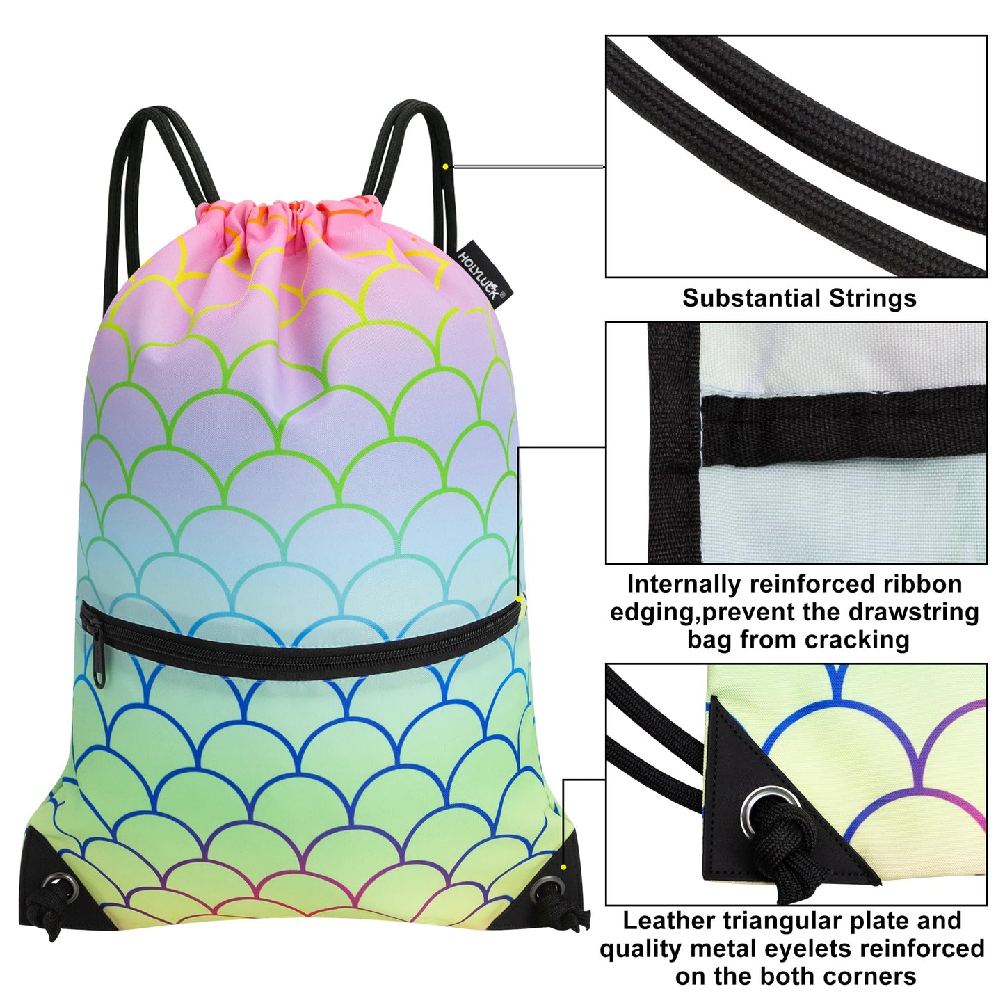 HOLYLUCK Drawstring Backpack Bag Sport Gym Sackpack (Colorful Fish Feather)