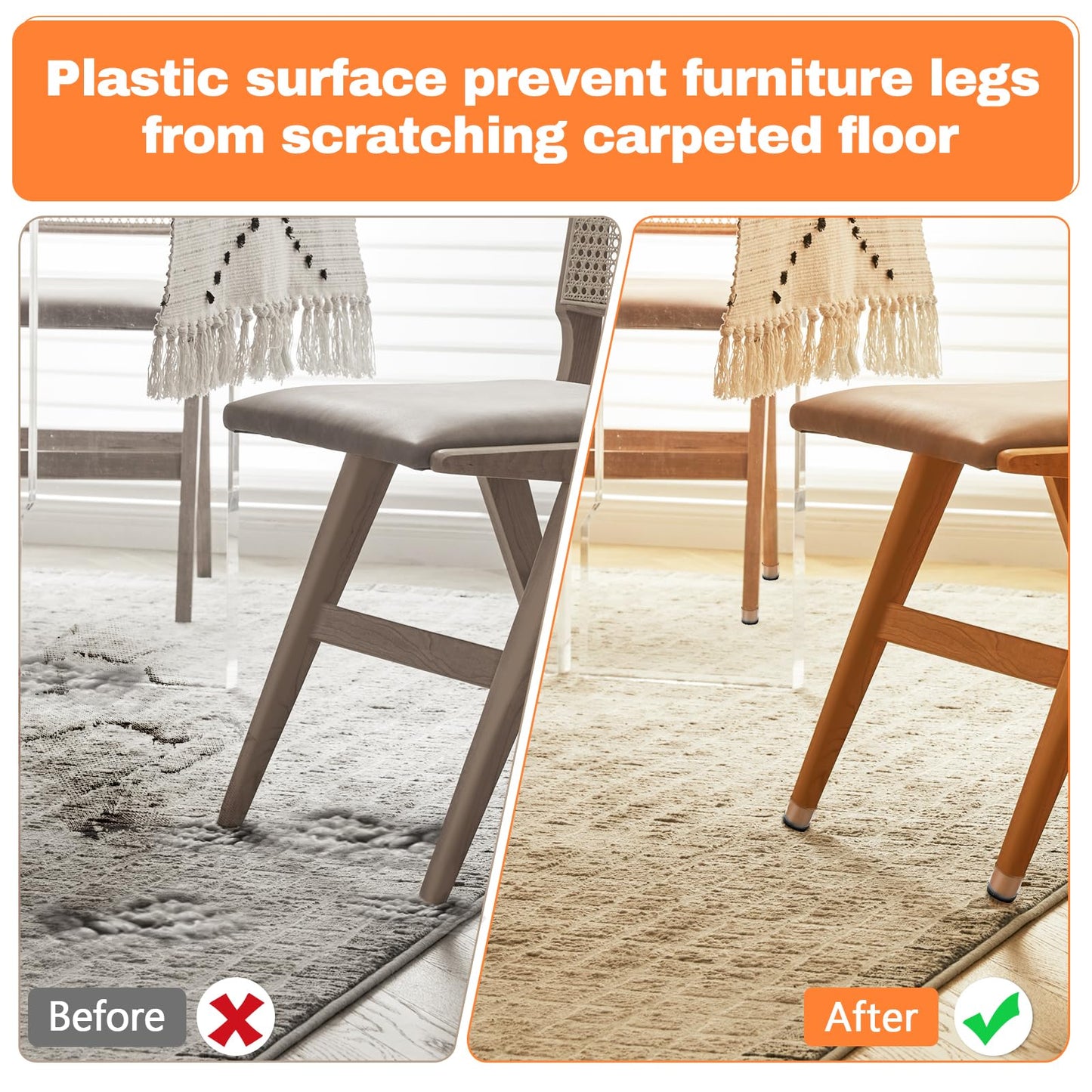 16pcs Chair Leg Protectors for Carpet, Round Bar Stools Feet Glides Covers Caps Furniture Foot Sliders with Plastic Pads, Damage-Free Move on Carpets (Fit:5/8"~13/16", Black Bottom)