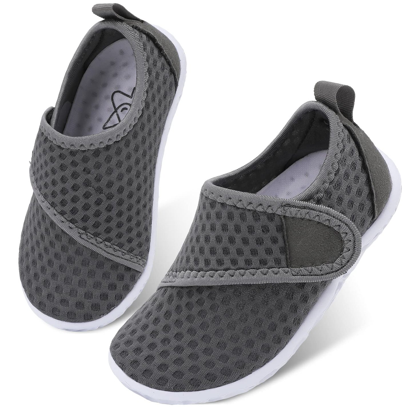 LeIsfIt Kids Water Shoes Toddler Girls Boys Swim Shoes Outdoor Quick-Dry Breathable Aqua Socks for Beach Pool Surf, Dark Grey, 1 Big Kid