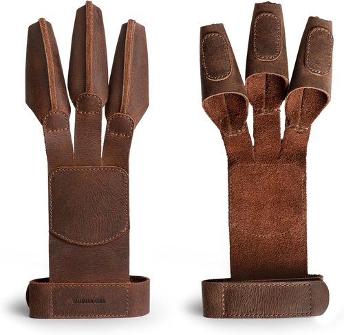 Archery Shooting Glove - Full Grain Leather Finger Protector for Recurve Bow | Handmade Bourbon Brown
