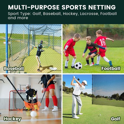 Sports Netting,Golf Practice Net Hitting Net with 33Feet Nylon Rope Also for Baseball, Hockey, Soccer, LAX and More - 10x10ft/10x15ft/10x20ft/10x25ft/10x30ft/10x40ft/10x55ft