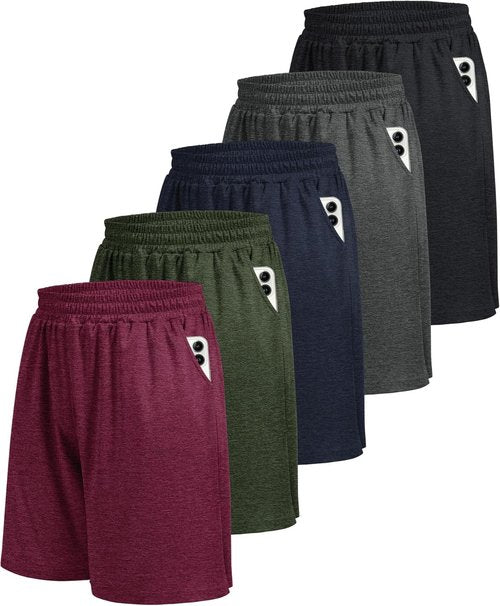 BOOJO Athletic Gym Men's Shorts - Quick-Dry Black Basketball Shorts with Pockets | 5-Pack for Activewear
