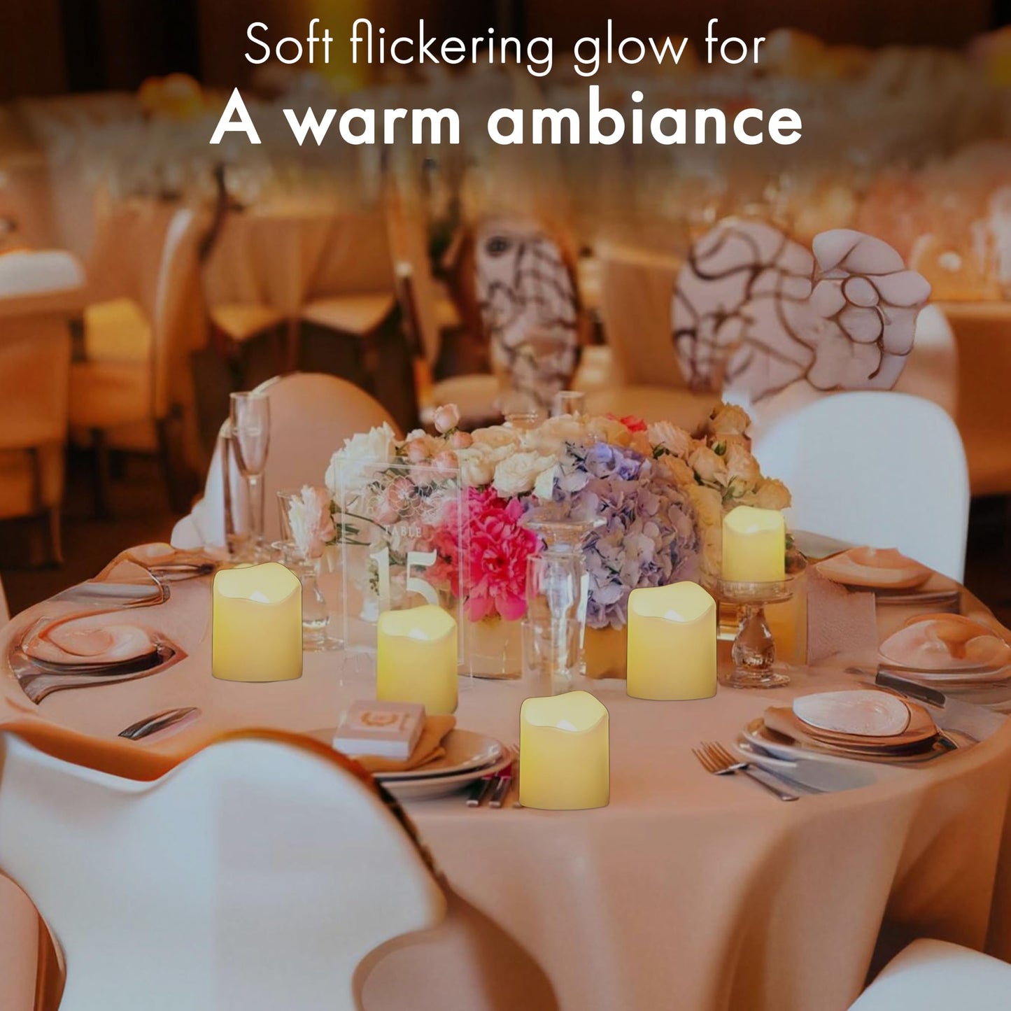 SR ESSENTIALS 12Pcs Flickering Flameless Tea Lights Candles Battery Operated, Fake Electric LED Tea Lights for Weddings, Parties, Halloween, Christmas Home Decor [Energy Class A] (Warm White)