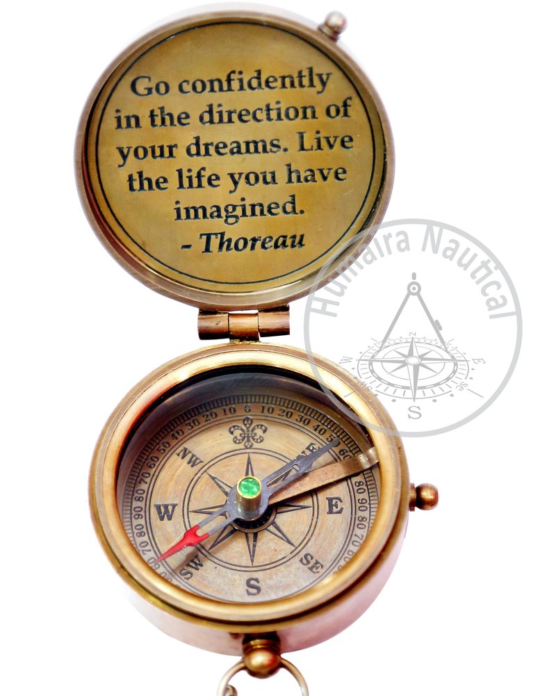 Thoreau's Go Confidently Engraved Graduation Gift for him, Camping Compass with Leather Pouch Boating Hiking Religious Gifts, Missionary Gifts Keepsake. Confirmation Gift Direction Compass