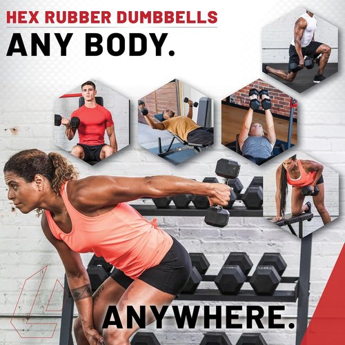Lifeline Fitness Hex Dumbbells - Premium Rubber Wrapped Design | Ergonomic Knurled Handle for Home Gym