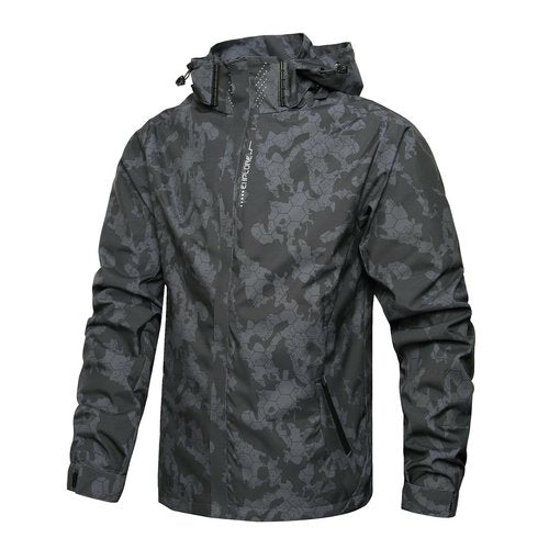 Hikevitang Men's Lightweight Waterproof Rain Jacket,Shell Hooded Outdoor Raincoat Hiking Windbreake jacket(R6226-ZQ-BL-M)