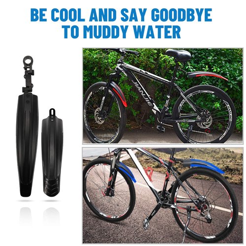R2Depot Bike Mudguard Set with 8M DIY Reflective Tape, 2 Parts-Universal Full Cover Thicken Widen Bicycle Fender Set, Front/Rear Mud Guards Fit for 20"/22"/24"/26" MTB Mountain Road Bike(Black Green)