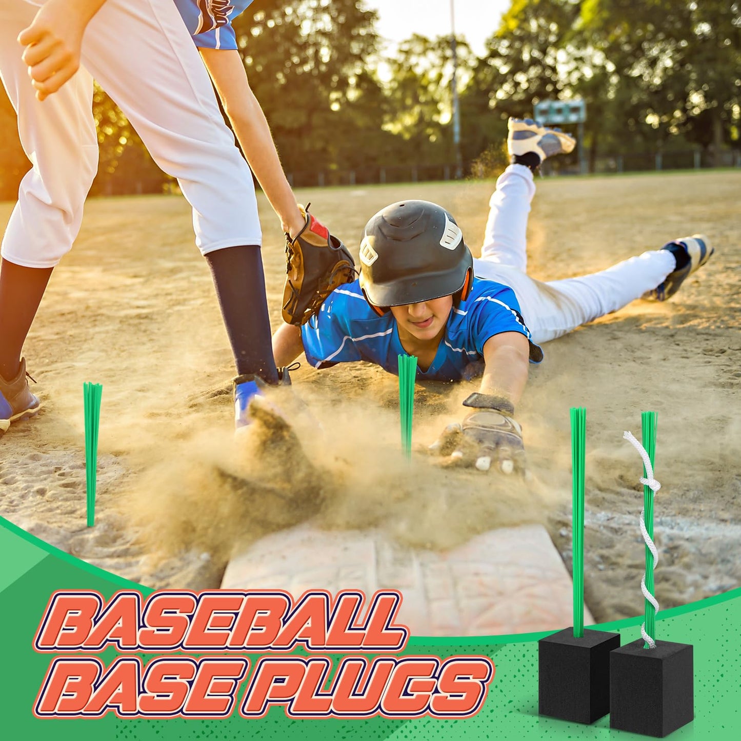Shappy 12 Pieces Baseball Base Plugs with Tassel Heavy Duty Anchor Plugs for Baseball Field and Softball Accessories(Green)
