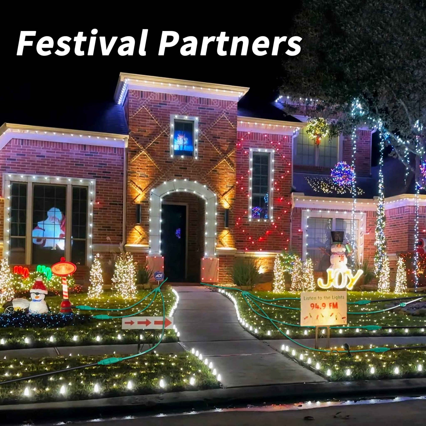 PlugSaf 1 to 3 Splitter Outdoor Extension Cord with Multiple Outlets; 25FT Total (7+6+6+6) 13FT End to End; 16/3 SJTW Green Extension Cord Outdoor Waterproof for Halloween Christmas; 16AWG 1625W ETL