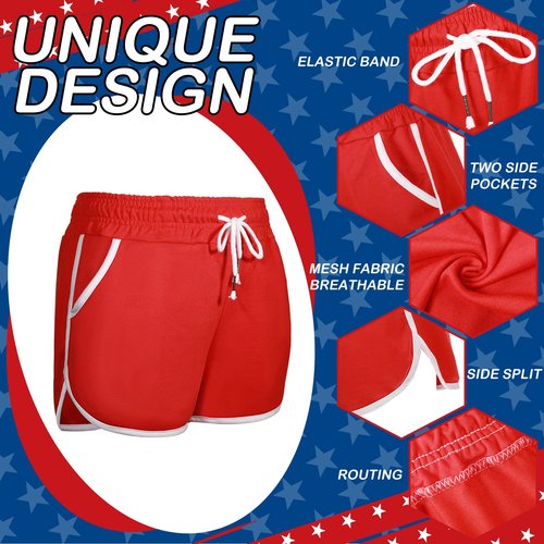 Jeere 6 Pcs 80s Costume for Men 90s Workout Outfit Set Shorts Striped Sweatbands Headband Socks for Women Party Cosplay(Red,L)