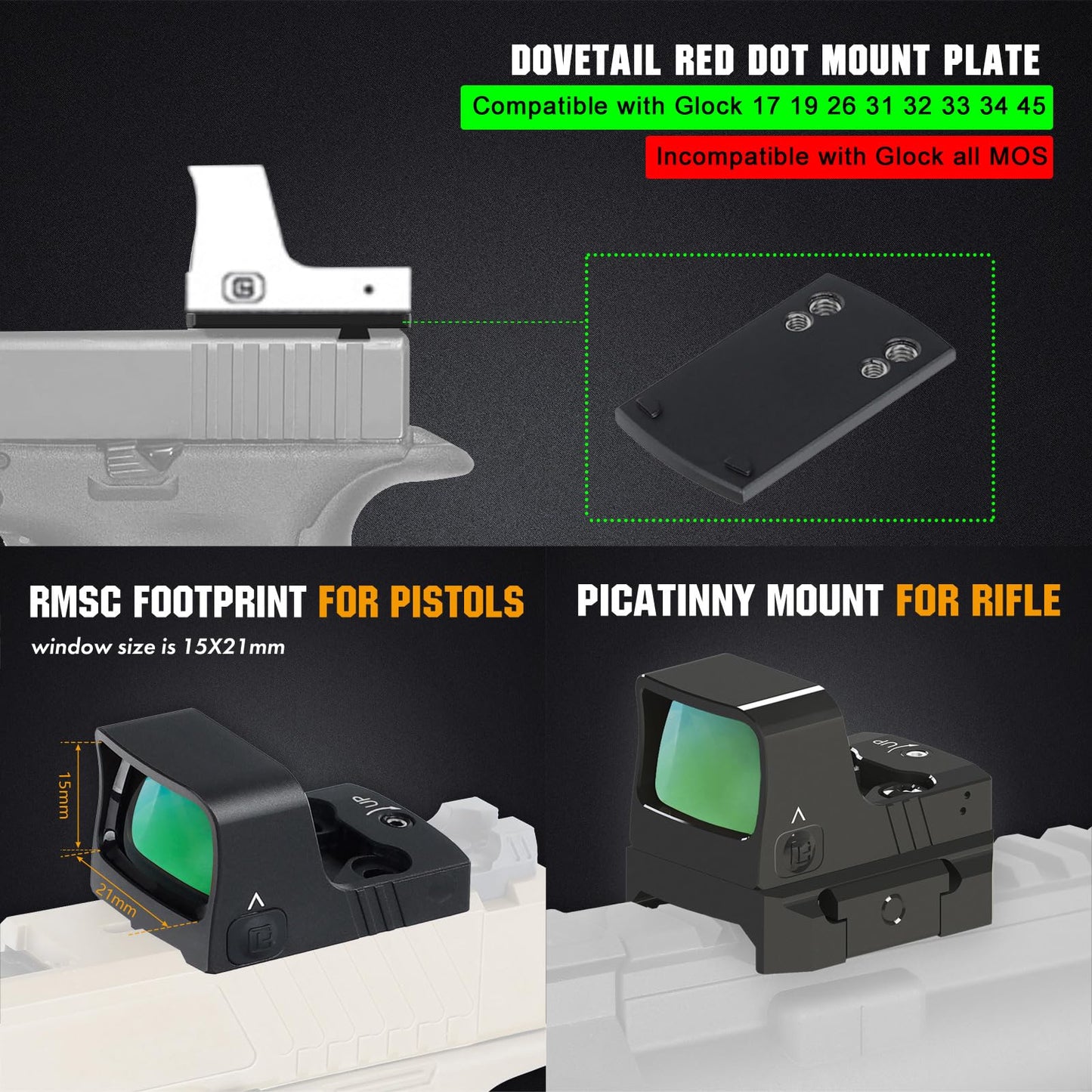 ohhunt RD U1 3 MOA Green Dot Sight Compatible with RMSc Footprint and Picatinny Mount Shake Awake Dot Sight
