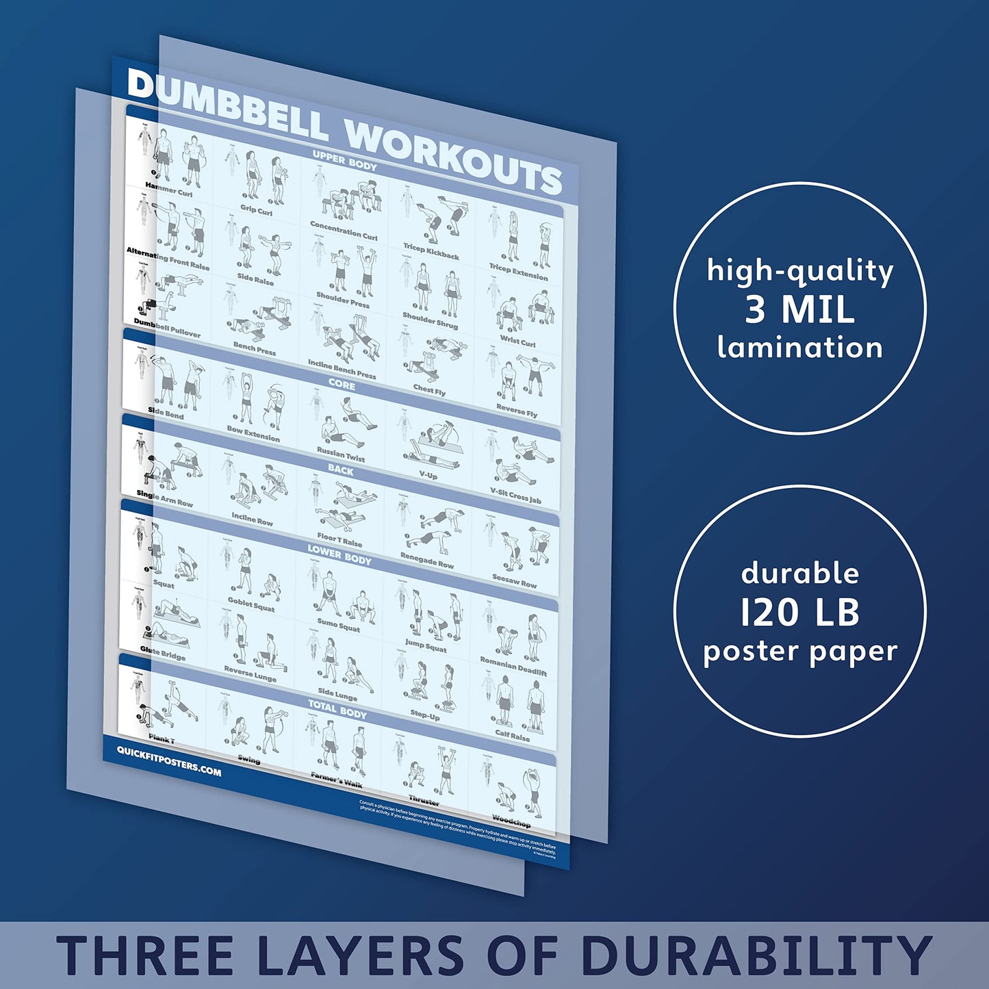 Palace Learning Dumbbell Workouts and Bodyweight Exercise Poster Set - LAMINATED 2 Chart Set - Dumbbell Exercise Routine & Body Weight Workouts (18" x 24")