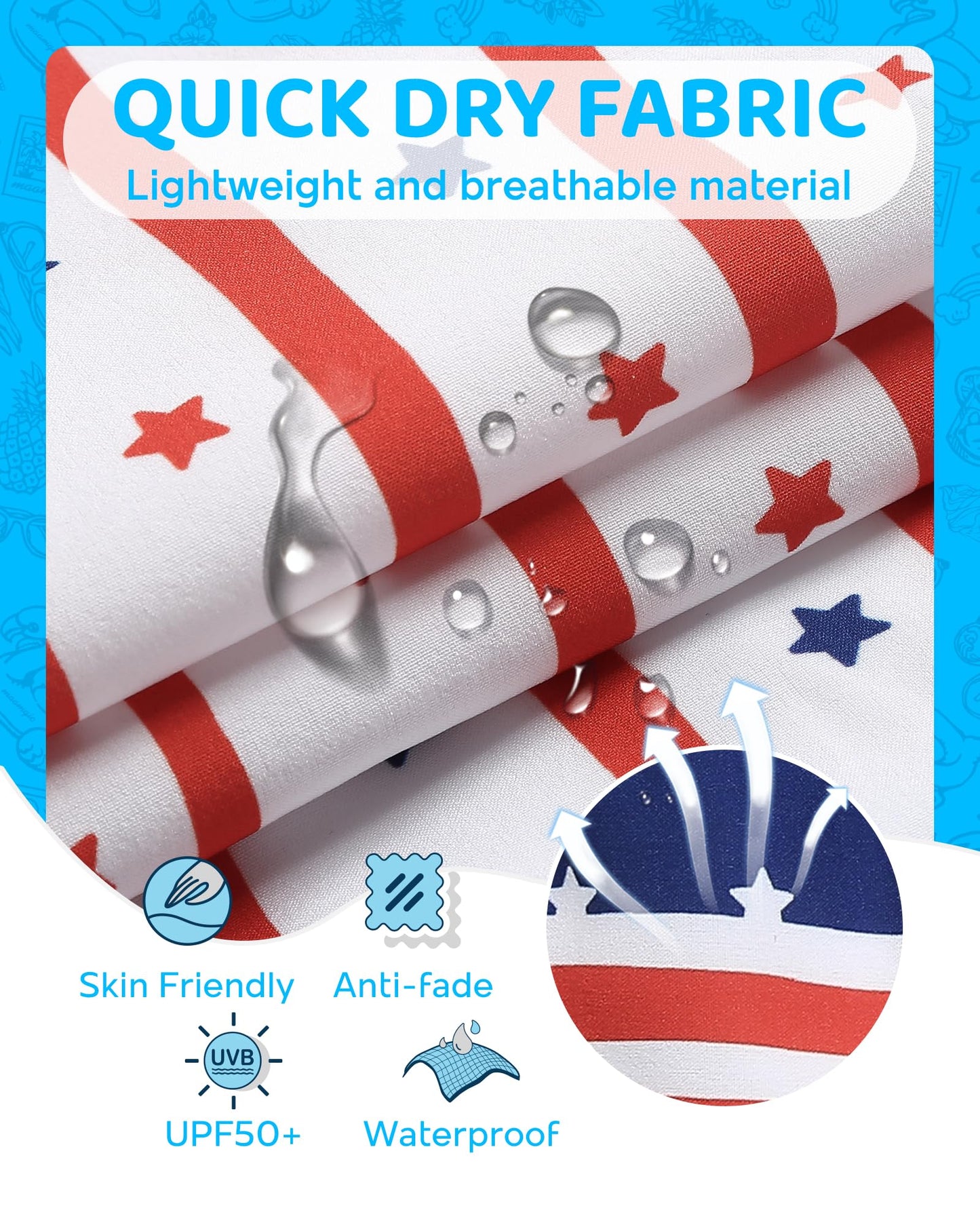maamgic Boys Swim Trunks with Compression Liner Toddler Boy Swimsuit Quick Dry 4-Way Stretch Swimming Trunks American Flag 7 Years
