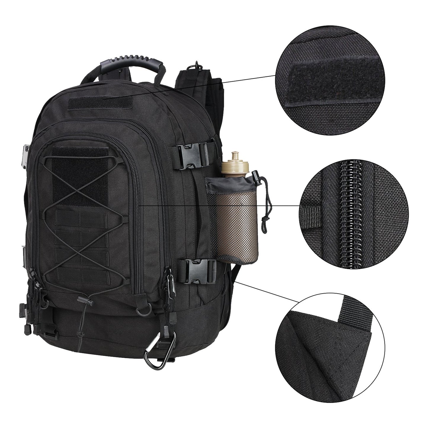 ZSearARMY Large Tactical Backpack for Men Military Backpack with DIY System for Travel, Work,Camping,Hunting,Hiking,Sports (BLACK)
