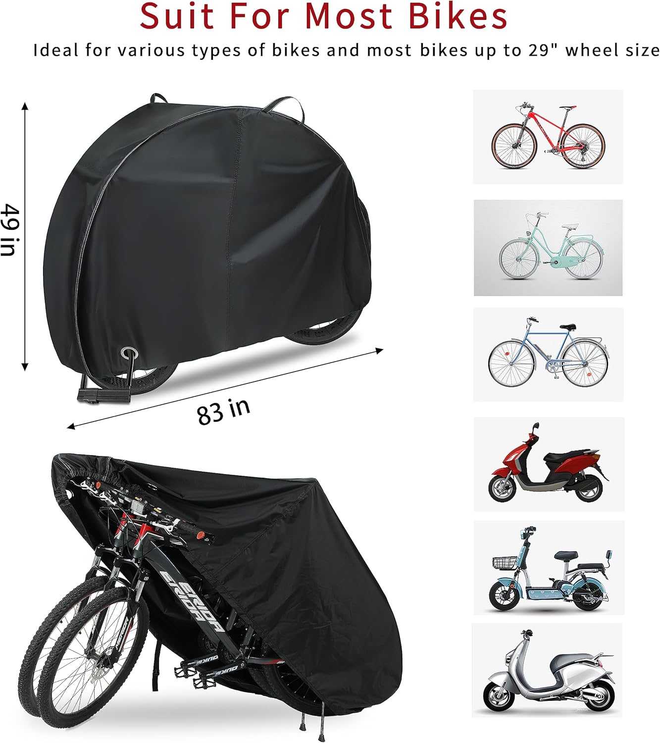 REDRICH Heavy Duty Bike Cover - Waterproof 3-Bike Storage with Lock Holes | 420D Oxford Protection Against Rain & UV