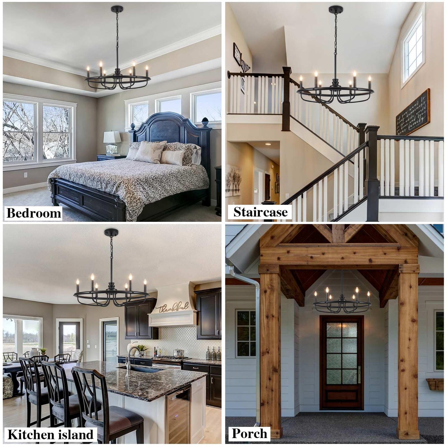 ETONIMERR Black Dining Room Light Fixture 6 Light, Rustic Farmhouse Chandelier Hanging Light Fixture, Metal Candle Kitchen Chandeliers for Living Room Bedroom Foyer