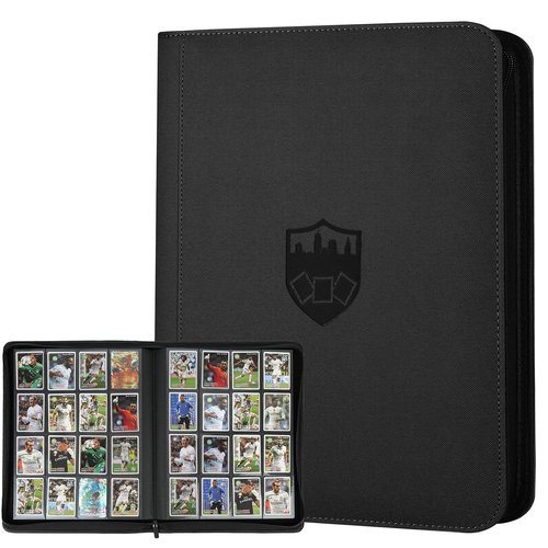 GERMUN PU Card Binder - Premium 16-Pocket Holder for 1000+ Cards | Double-Sided Album (Black)