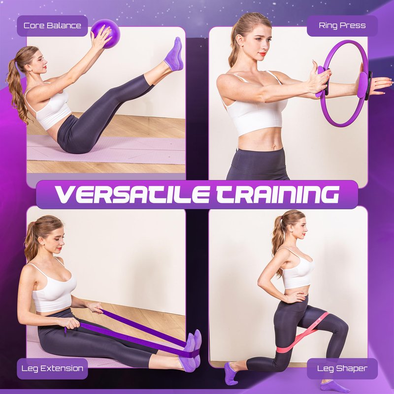 Zivr Home Pilates Workout Kit - Pilates Sets for Women and Full Body Toning, 15 Inch Ring and Ball Set, Workout Accessories for Women with Resistance Bands and Non-Slip Socks