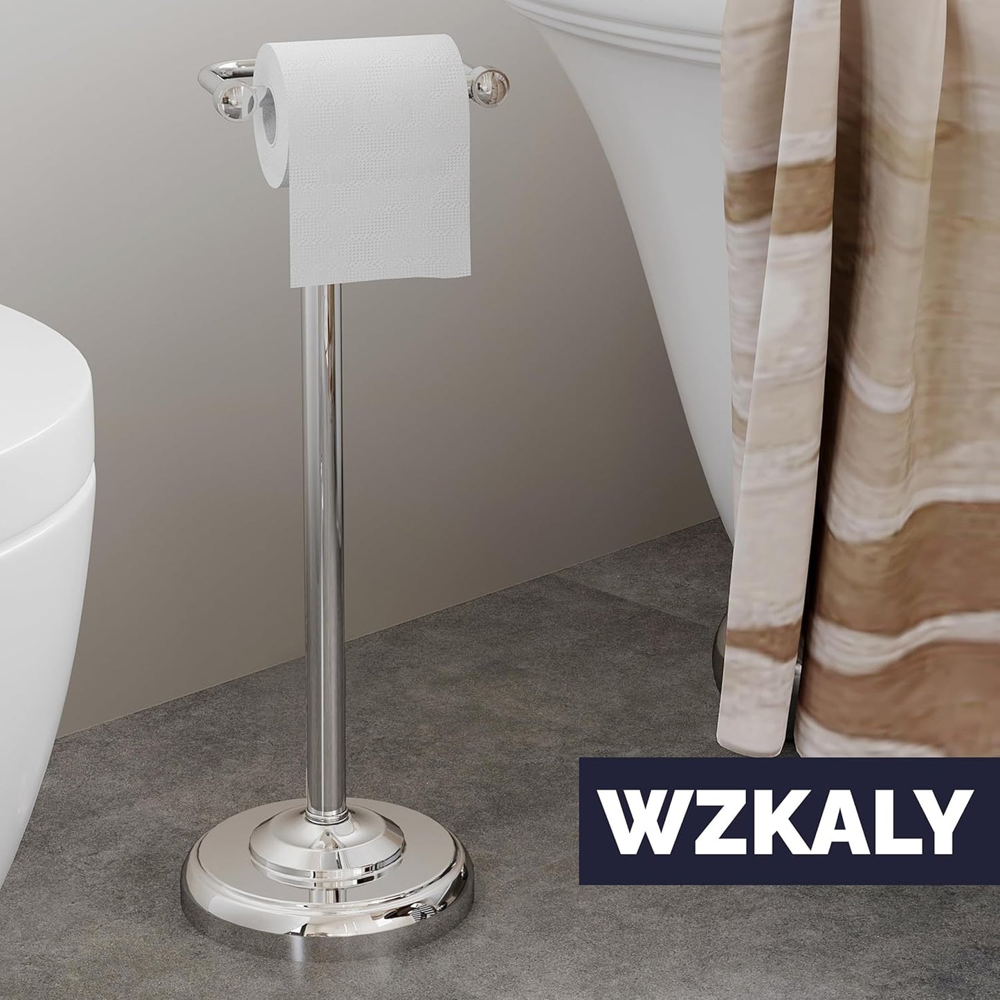 Brushed Nickel Free Standing Toilet Paper Holder with Pivoting Design & Weighted Base