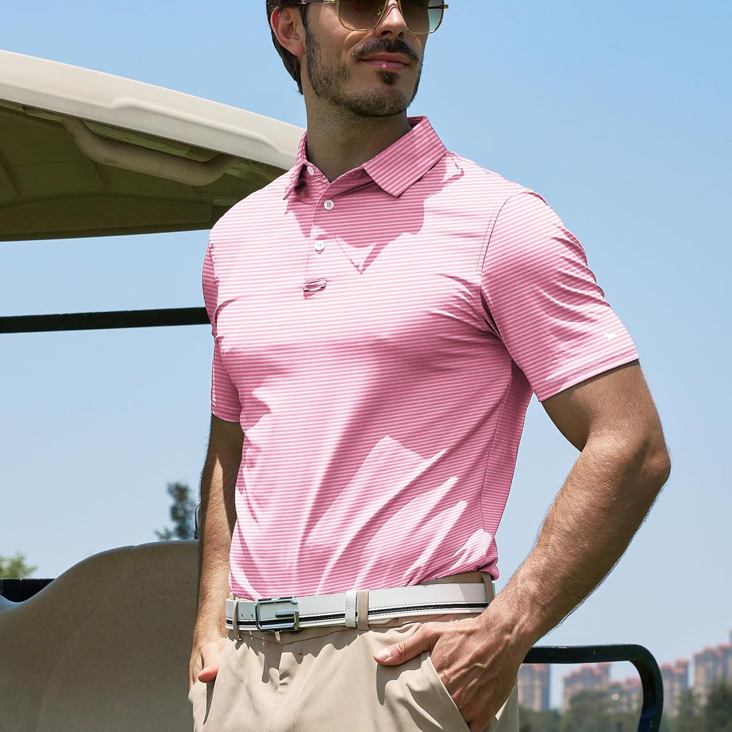 ZITY Men's Golf Polo Shirt - Short Sleeve Striped Design | UPF 50+ Moisture-Wicking Casual Tee