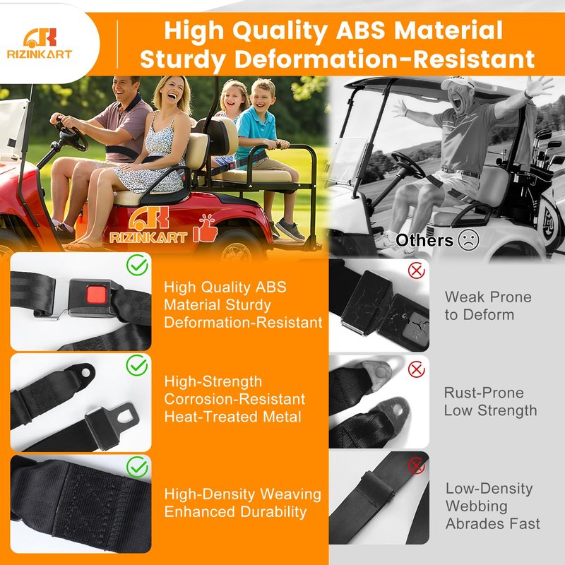 RIZINKART Universal Golf Cart Seat Belts Kit,Polyester Fabric Belt Adjustable & Lengthen Max Length 59",fit for EZGO, Club Car, Yamaha Golf cart. Easy to Install, Front and Rear Seat, 2 Sets